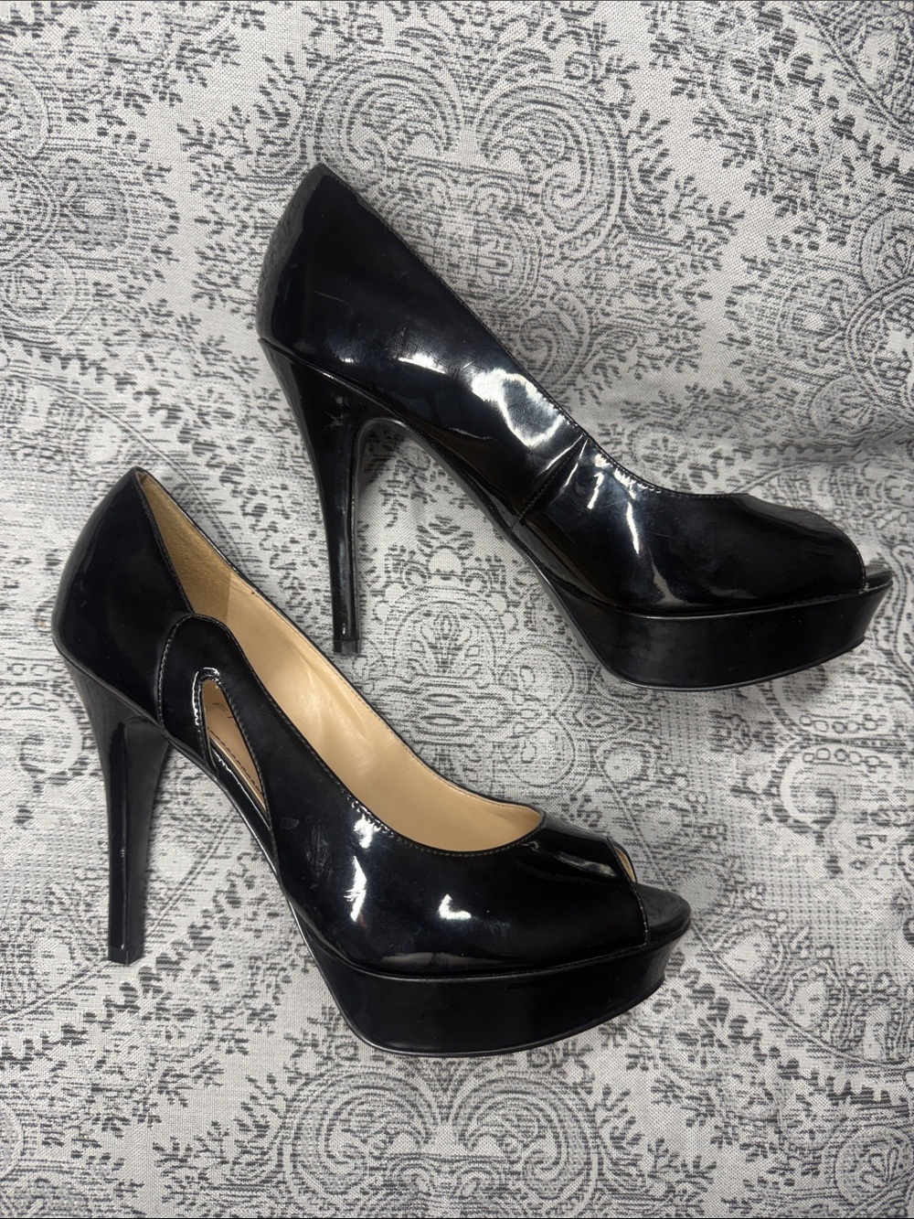 Marc Fisher Black Patent Peep-Toe Heels - 8.5